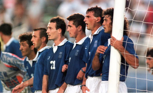 30 JUN 1994:  A GREEK WALL DURING THE 1994 WORLD CUP MATCH NIGERIA V GREECE IN FOXBORO, MASSACHUSETTS. Mandatory Credit: Simon Bruty/ALLSPORT