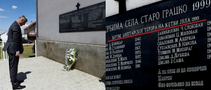 Presidenti u përkul para pllakës me mbishkrimin “viktimat e terrorit shqiptar”