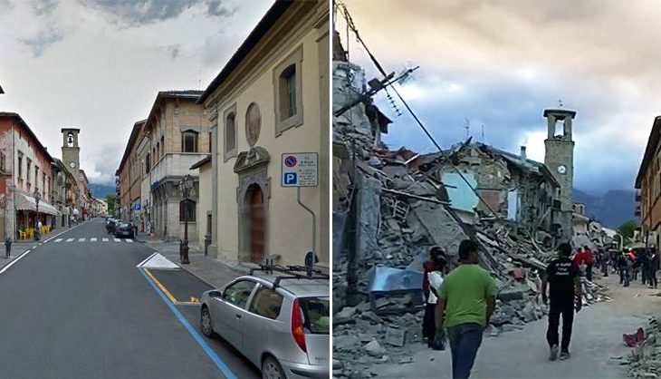 Fotografi para dhe pas tërmetit në Itali