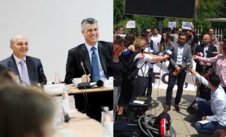 Gazetarët protestuan për liri të shprehjes – Thaçi dhe Mustafa i urojnë
