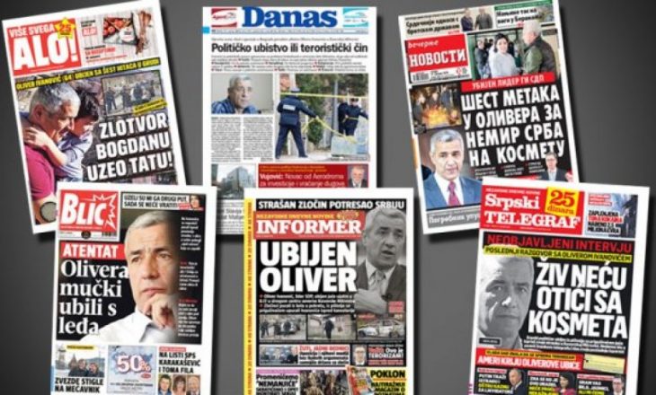 “Gjashtë plumba për Oliverin”: ballinat e gazetave serbe për vrasjen e Ivanoviqit