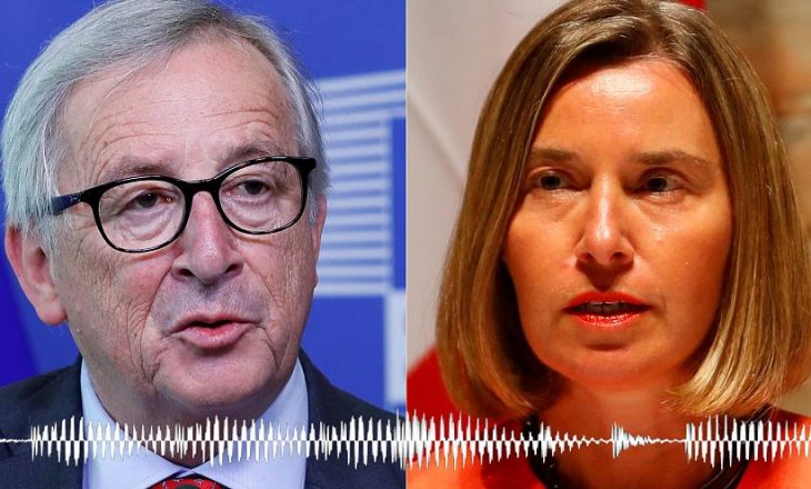 Skandal: Juncker dhe Mogherini bien pre e dy humoristëve dhe flasin për Trumpin