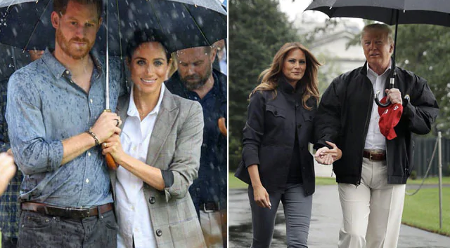Kontrasti i mbajtjes së ombrellës mes dy çifteve të famshme