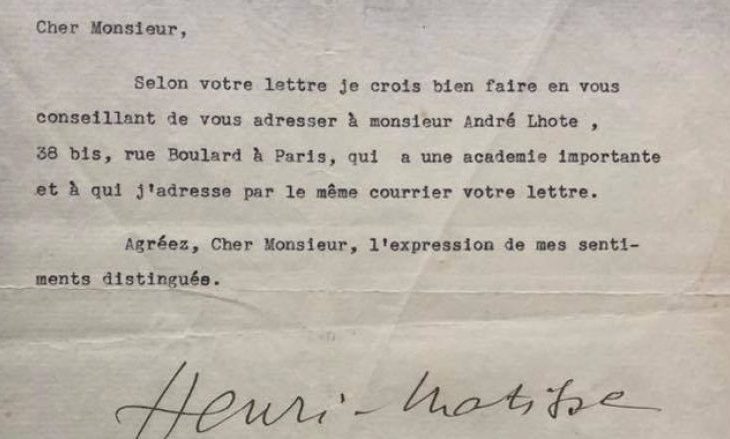 Letërkëmbimi i Henri Matisse me Sadik Kacelin