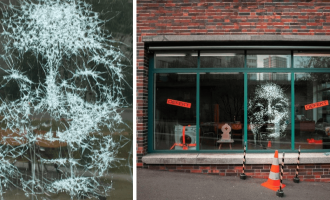 Marangozi zviceran krijon portrete në xhamat e thyera