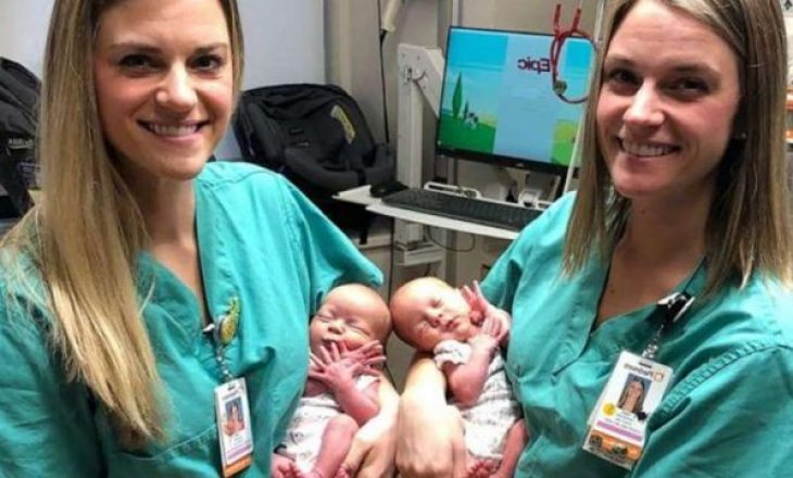 Rastësi e bukur, foshnjet binjake në duart e infermiereve binjake