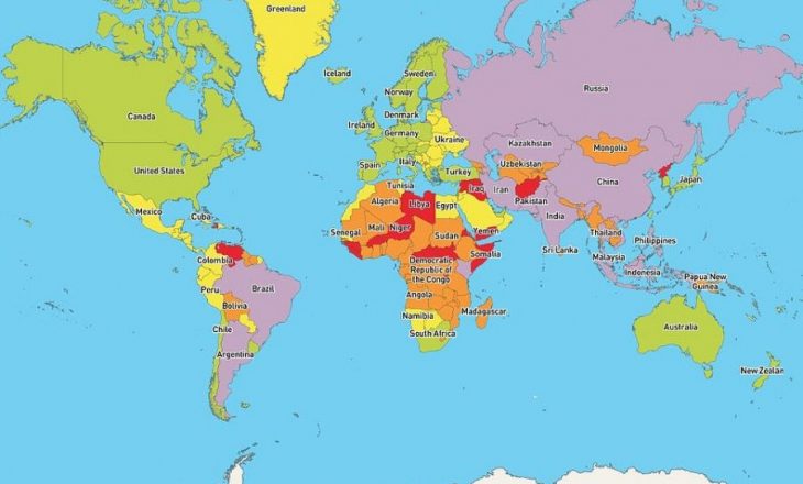 Publikohet harta e vendeve më të rrezikshme në botë, Kosova në kategorinë e mesme