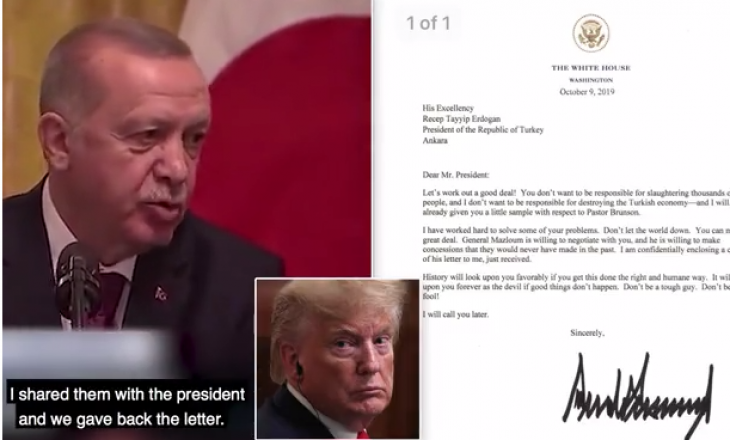 Erdogan i kthen letrën Trump: “Mos bëj të fortin, dua ekstradimin e Gylenit”