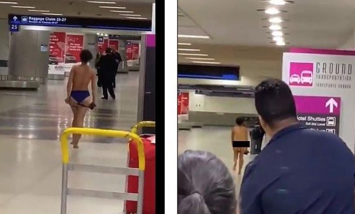 Gruaja i heq të gjitha dhe del nudo në aeroport