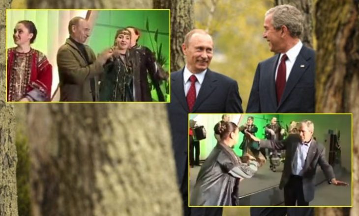 Foto arkivë, Putin dhe Bush duke vallëzuar në të njëjtën skenë