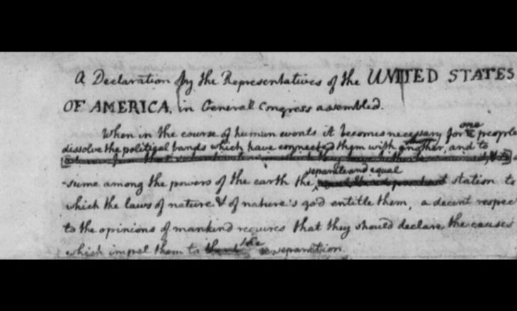 Fotot e draftit origjinal të “Deklaratës së Pavarësisë” nga Thomas Jefferson