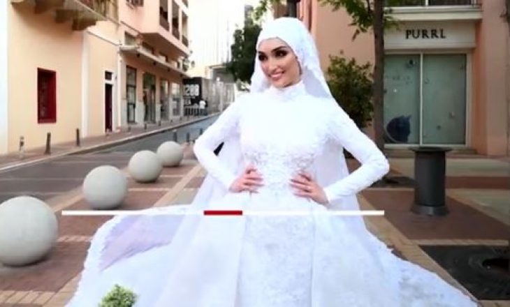 Kjo nuse po pozonte në ditën e dasmës kur ndodhi shpërthimi në Bejrut (VIDEO)