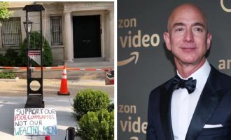 Protestuesit ngritën një gijotinë jashtë shtëpisë së Jeff Bezos