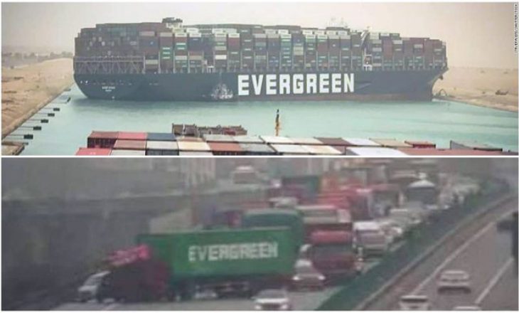 Njëjtë si anija në Suez, një kamion “Evergreen” bllokon autostradën në Kinë